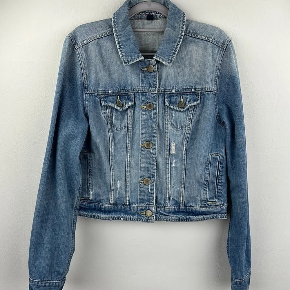 American Eagle 100% Cotton Distressed Denim Jean Jacket, XL